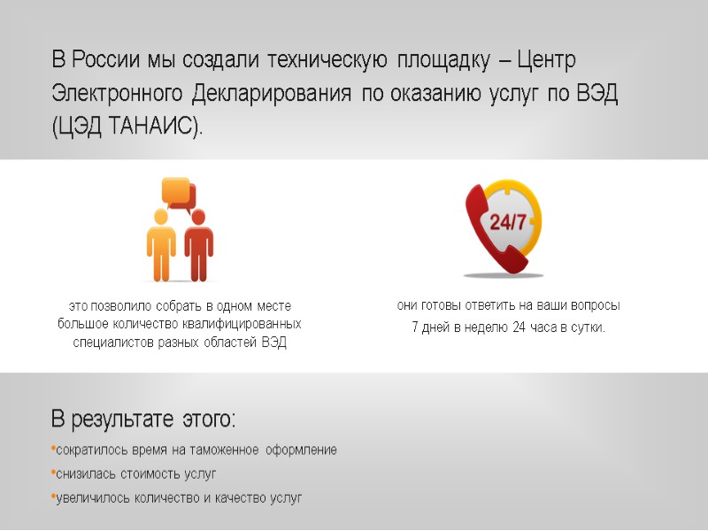 В России мы создали техническую площадку – Центр Электронного Декларирования по оказанию услуг по